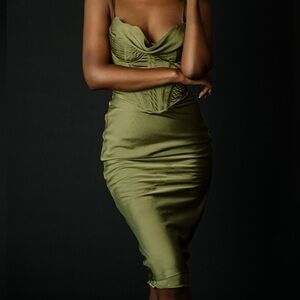 House of CB Olive Satin Corset Dress
